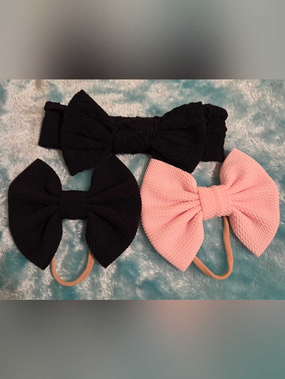 Kids Bow Headbands - Black & Pink Stretch Fabric Bows